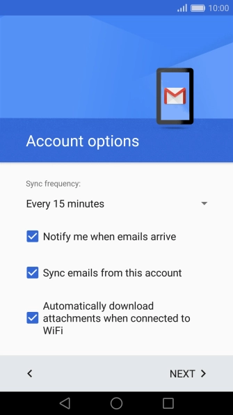 If this screen is displayed, you email account has been recognised and set up automatically. Follow the instructions on the screen to key in more information and finish setting up your phone.
