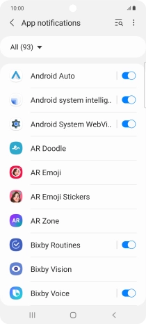 Press the indicators next to the required apps to turn the function on or off.