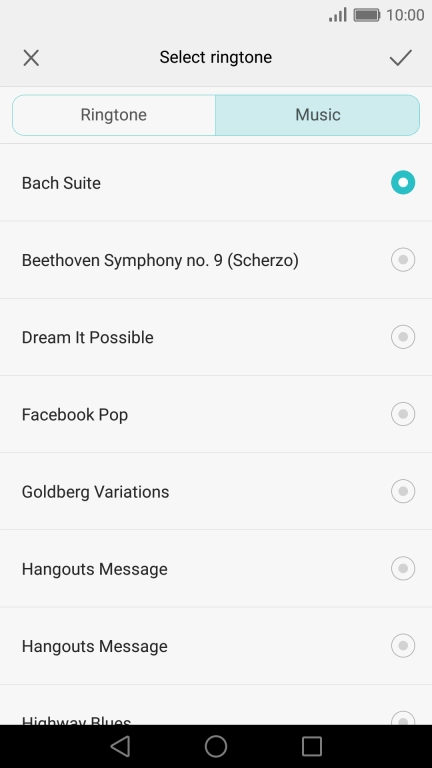 Once you've found a ring tone you like, press the confirm icon.