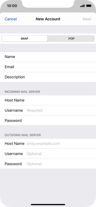 Press Username and key in the username for your email account.