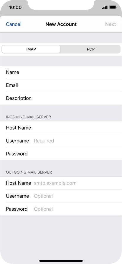 Press Username and key in the username for your email account.