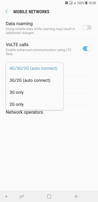 Press the required network mode.