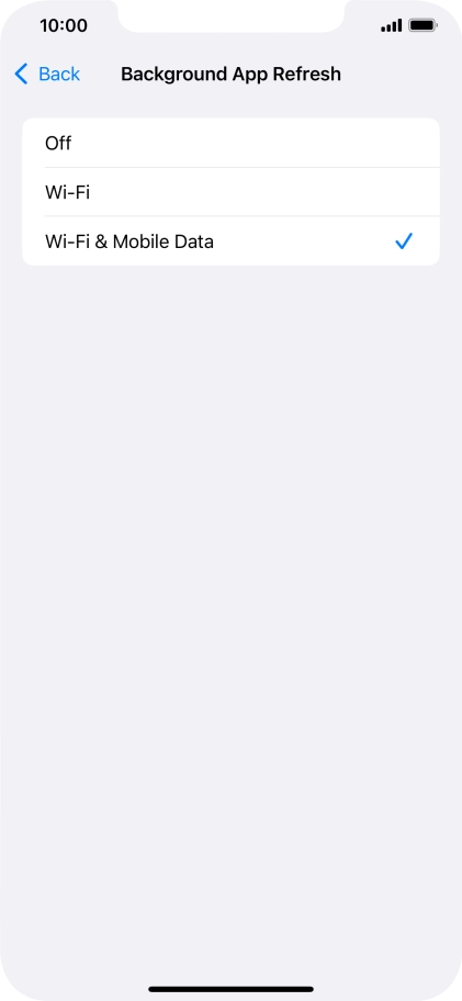 To turn off background refresh of apps, press Off.