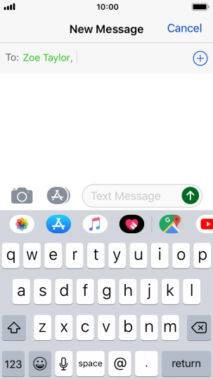 Press the text input field and write the text for your text message.