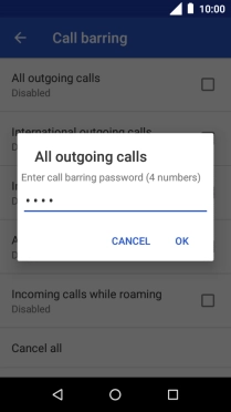 Key in your barring password and press OK. The default barring password is 0000.