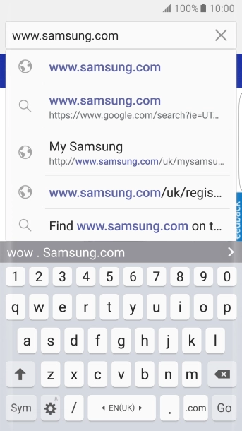 Key in the address of the required web page and press Go.