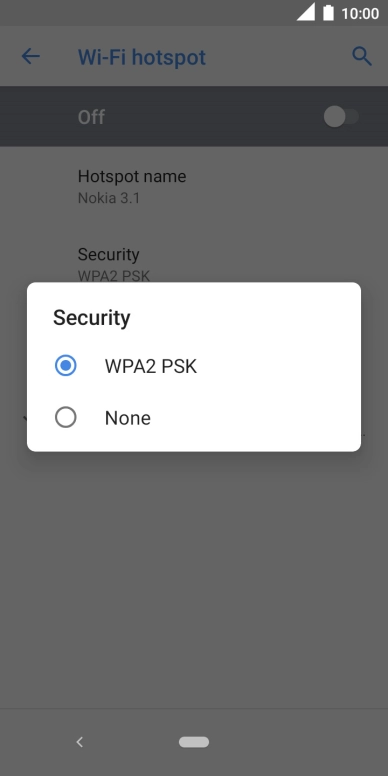 Press WPA2 PSK to password protect your Wi-Fi hotspot.