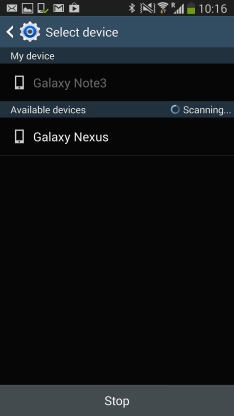Press the required Bluetooth device and wait while the file is transferred.