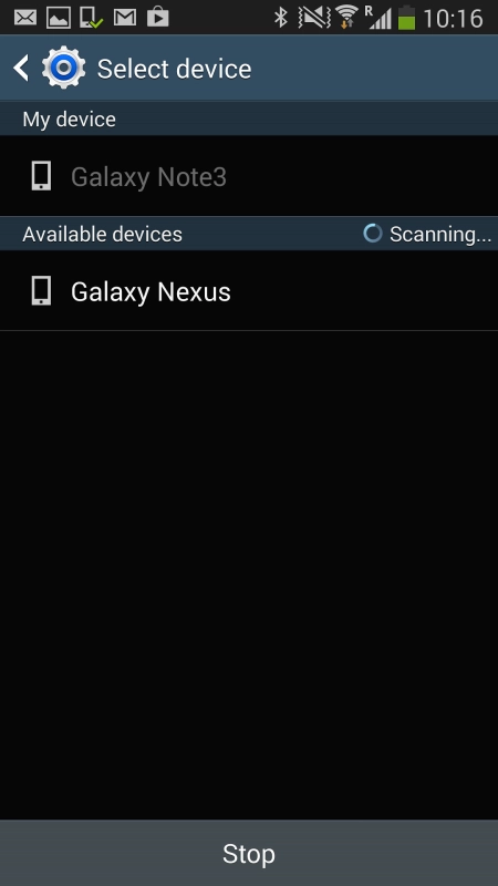 Press the required Bluetooth device and wait while the file is transferred.