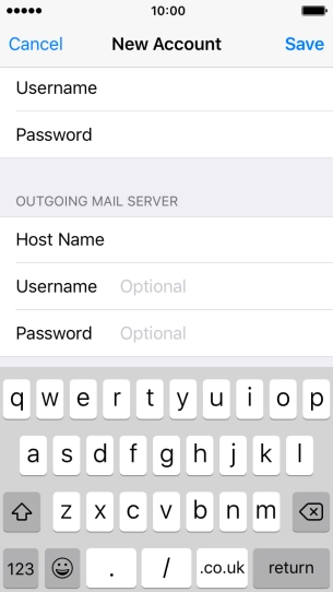 Press Username and key in the username for your email account.