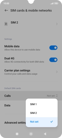 Press the required setting.