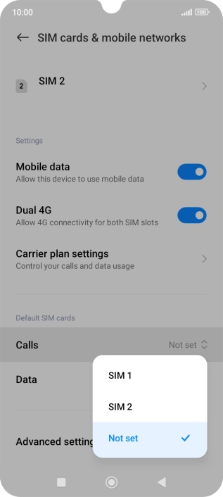 Press the required setting.