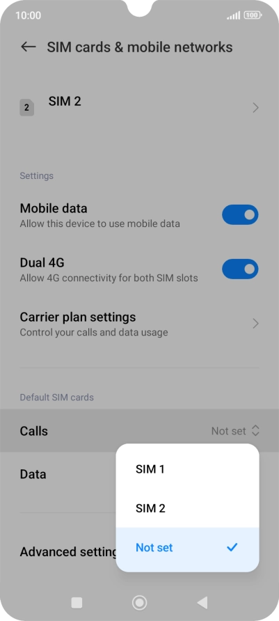 Press the required setting.