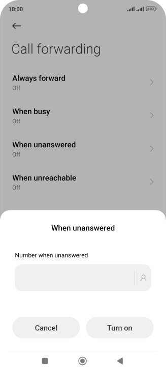 Key in (prefix) 5 (your phone number) and press Turn on.