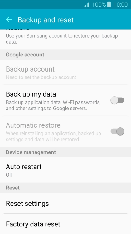 Press Factory data reset.
