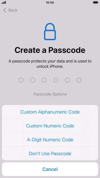 Follow the instructions on the screen to turn on use of phone lock code or press Don't Use Passcode.