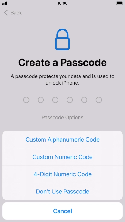 Follow the instructions on the screen to turn on use of phone lock code or press Don't Use Passcode.