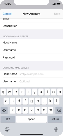 Press Host Name and key in the name of your email provider's outgoing server.