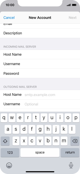 Press Host Name and key in the name of your email provider's outgoing server.