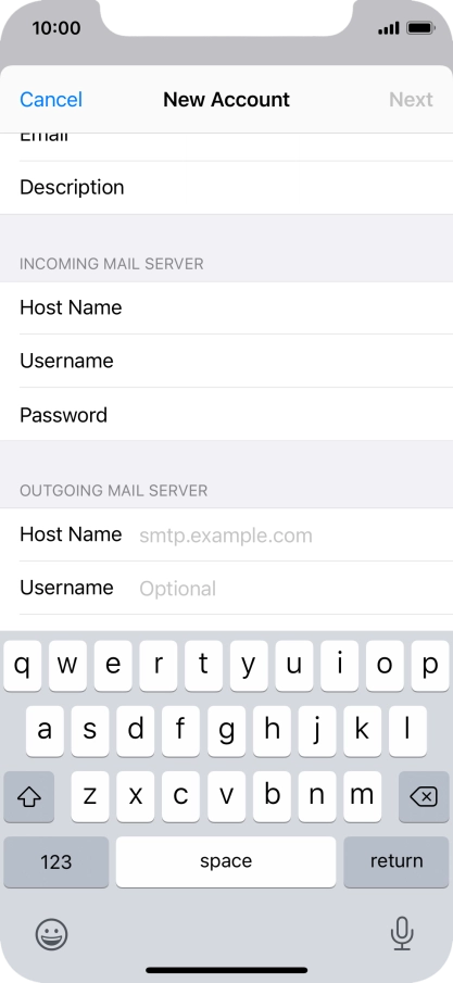 Press Host Name and key in the name of your email provider's outgoing server.