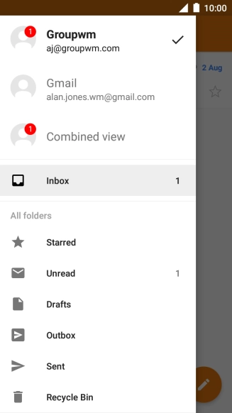 Press the required email account.