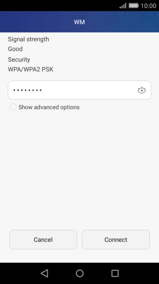 Key in the password for the Wi-Fi network and press Connect.