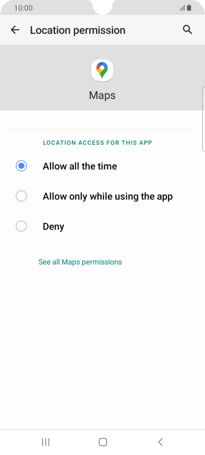 Press the required setting.