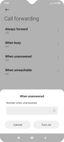Key in (prefix) 5 (your phone number) and press Turn on.
