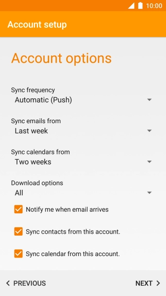 If this screen is displayed, you email account has been recognised and set up automatically. Follow the instructions on the screen to key in more information and finish setting up your phone.