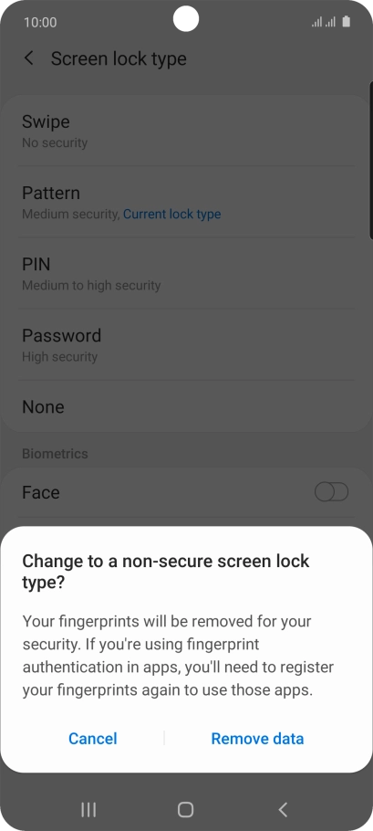 Press Remove data.