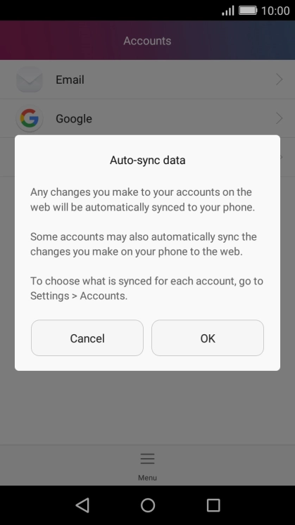 If you turn on automatic synchronisation of content, press OK.