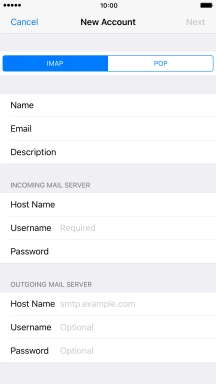 Press Username and key in the username for your email account.