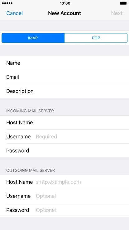 Press Username and key in the username for your email account.