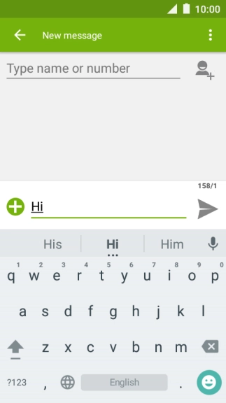 The word suggestions are displayed as you write. Press the required word to insert it.