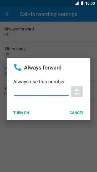 Key in (prefix) 5 (your phone number) and press TURN ON.
