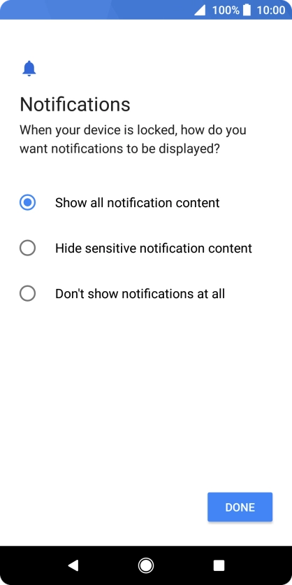 Press the required setting.