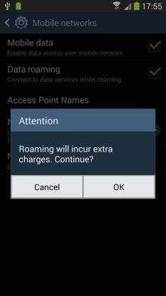 If you turn on data roaming, press .