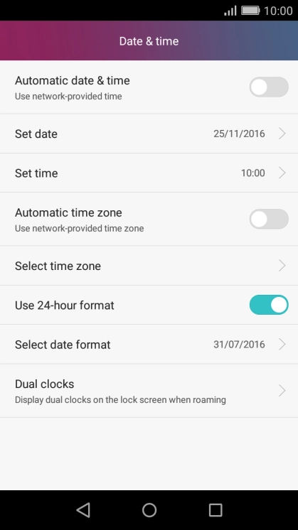 Press Automatic date & time to turn on the function.