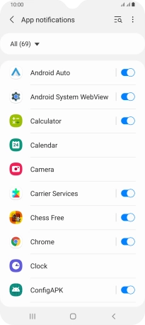 Press the indicators next to the required apps to turn the function on or off.