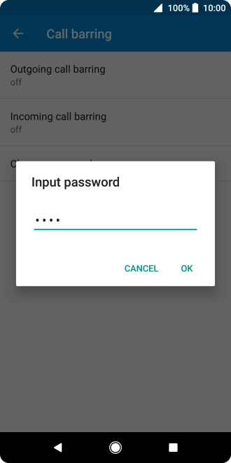 Key in your barring password and press OK. The default barring password is 0000.