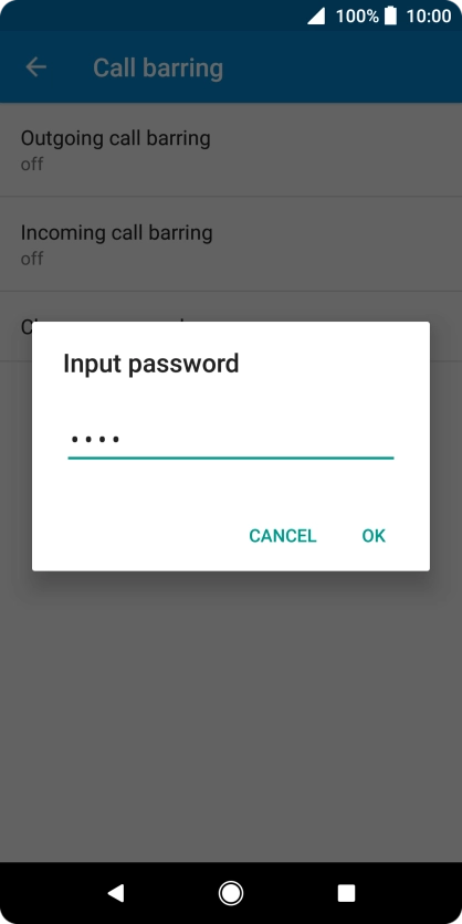 Key in your barring password and press OK. The default barring password is 0000.