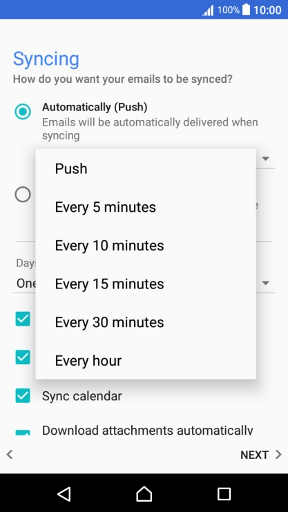 Press the required setting.