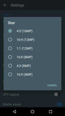 Press the required setting.