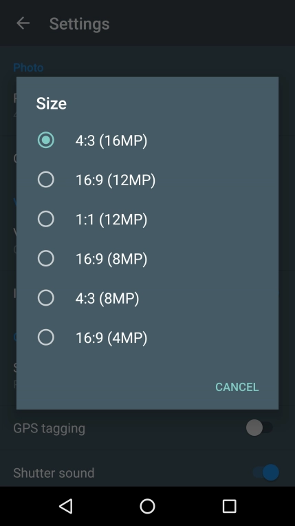 Press the required setting.