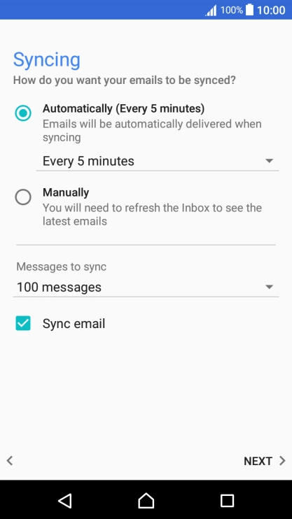 To turn on manual retrieval of email messages, press Manually.