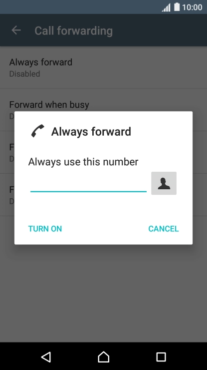 Key in (prefix) 5 (your phone number) and press TURN ON.