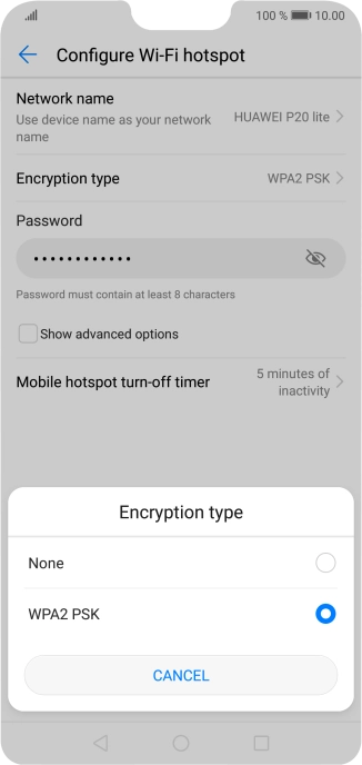 Press WPA2 PSK to password protect your Wi-Fi hotspot.