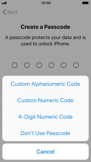 Follow the instructions on the screen to turn on use of phone lock code or press Don't Use Passcode.