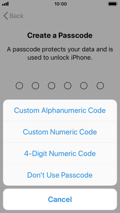 Follow the instructions on the screen to turn on use of phone lock code or press Don't Use Passcode.