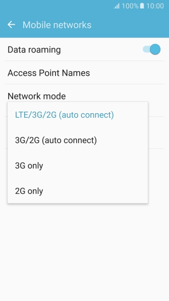 Press the required network mode.